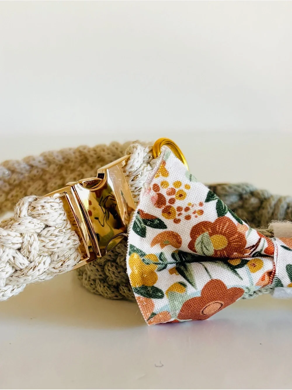 Matching Sage Green & Cream Cotton Dog Collar Set